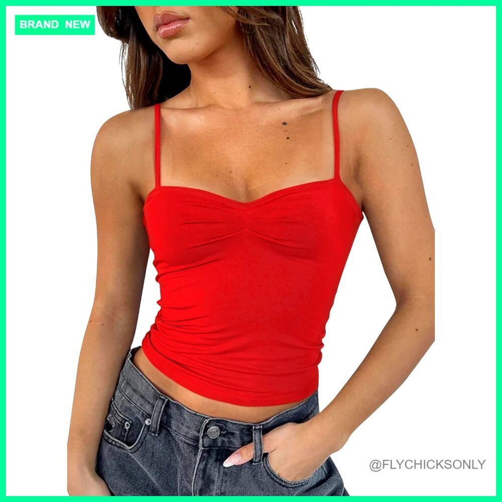 Women's Spaghetti Strap Crop Top Sweetheart Neck Backless Pleated Bustier